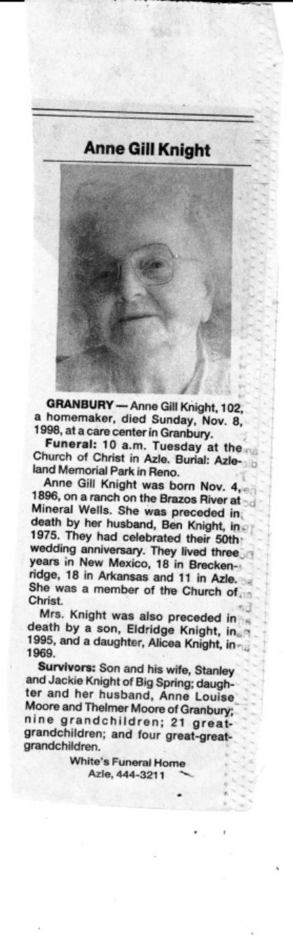 Newspaper obituary: Anne Gill Knight
